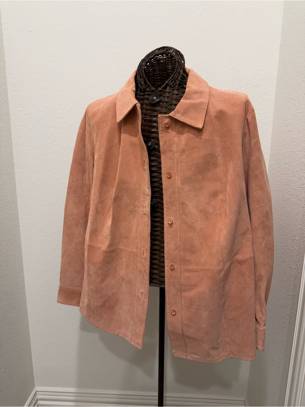 Vintage Bernardo Dusty Pink Suede Leather Shirt Jacket 2X